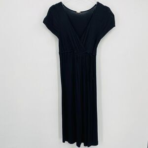 J. Crew Size Small Black Short Sleeve Belted Jersey Knit Casual Midi Dress
